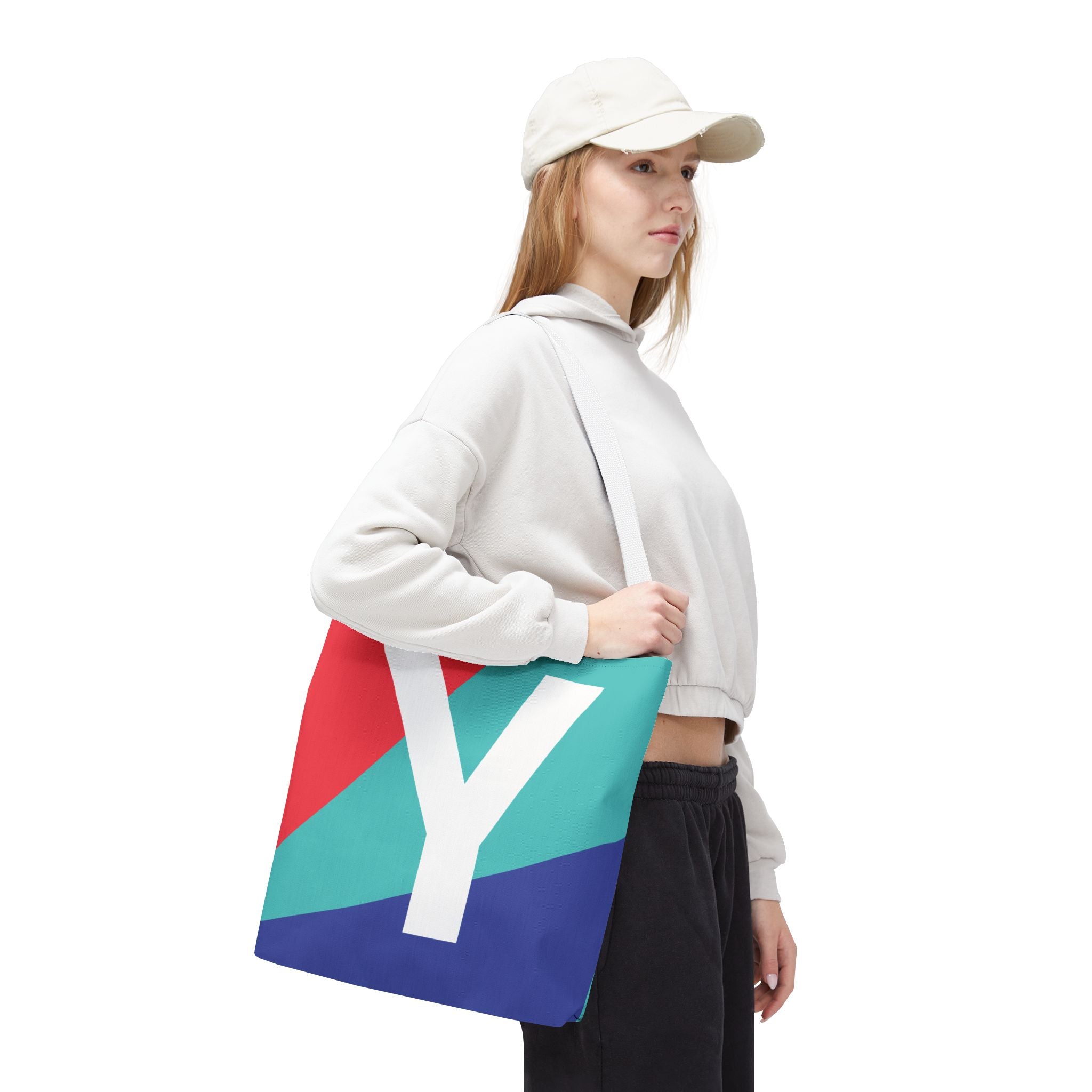 Monogram 'Y' Colorblock Tote Bag — Personalized Initial Y Shoulder Tote