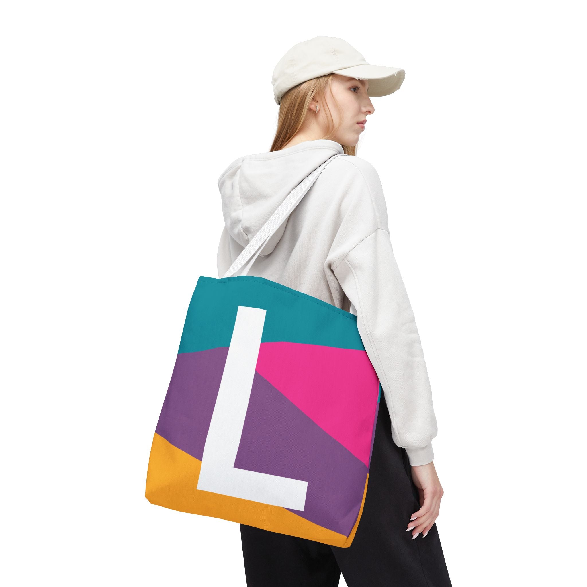 Monogram 'L' Colorblock Tote Bag — Personalized Initial L Shoulder Tote