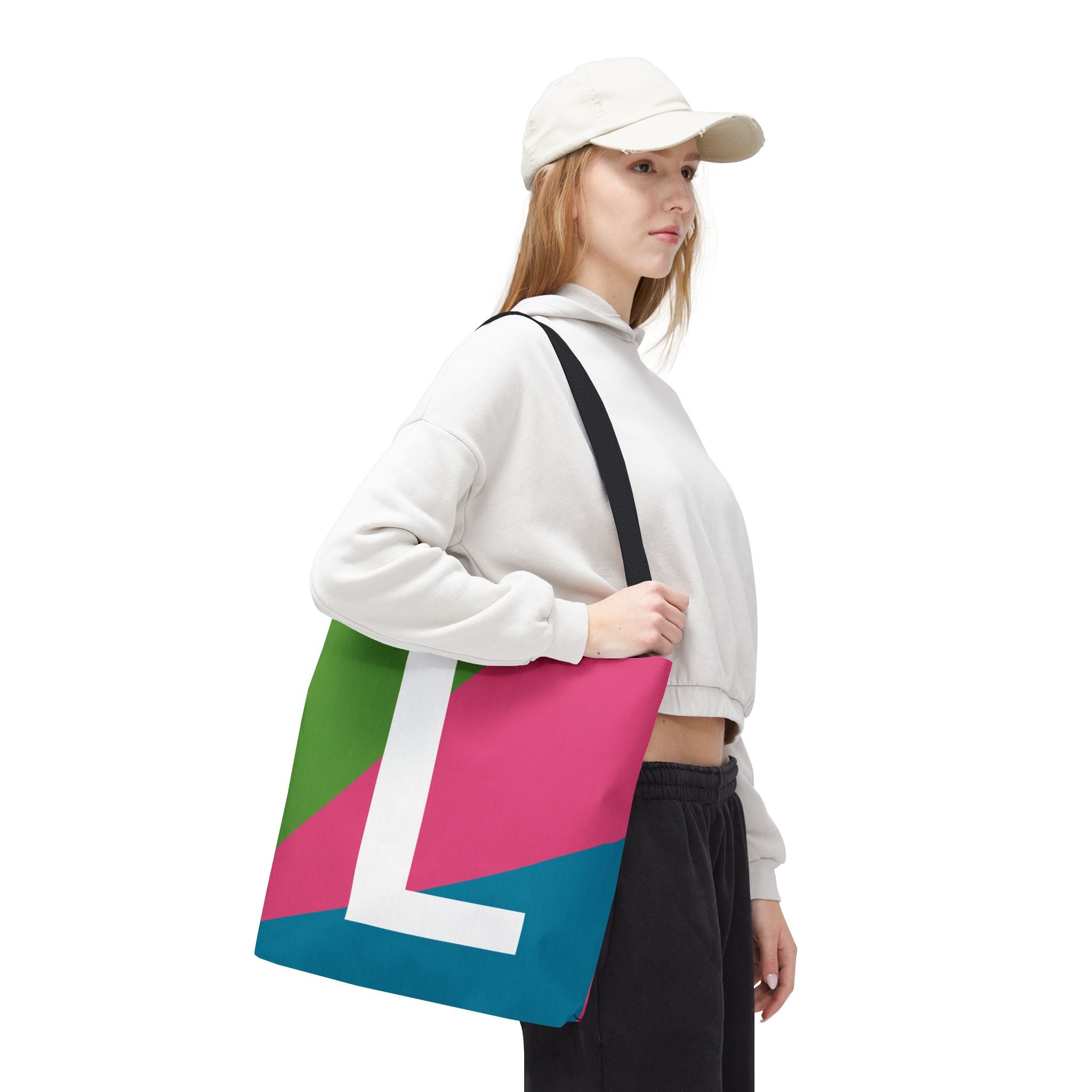 Monogram 'L' Colorblock Tote Bag — Personalized Initial L Shoulder Tote