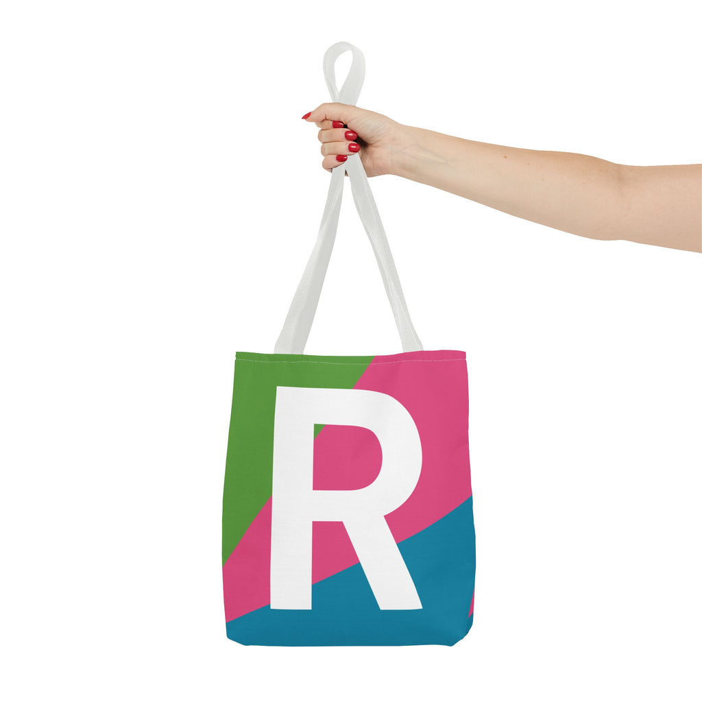 Monogram 'R' Colorblock Tote Bag — Personalized Initial R Shoulder Tote