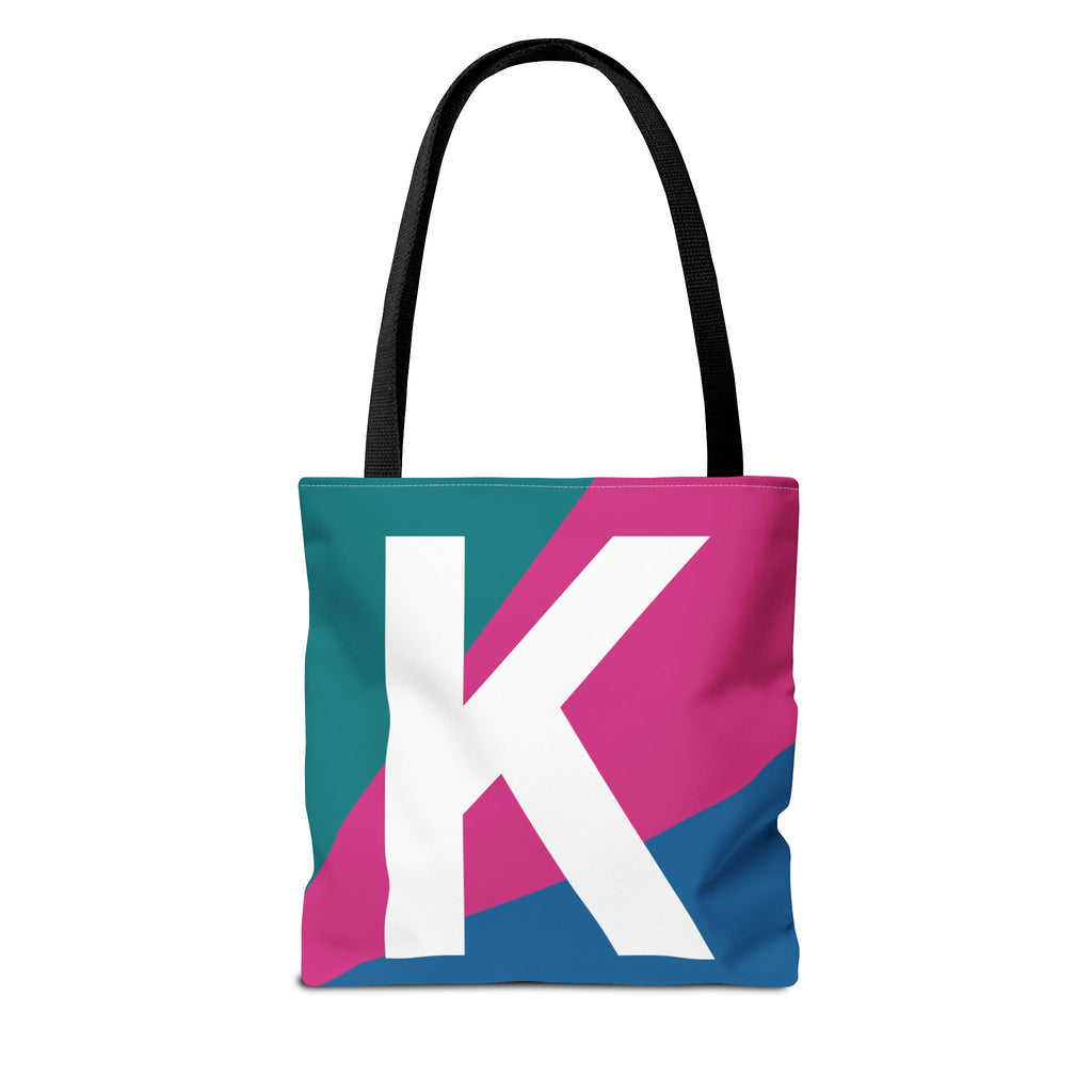 Monogram 'K' Colorblock Tote Bag — Personalized Initial K Shoulder Tote