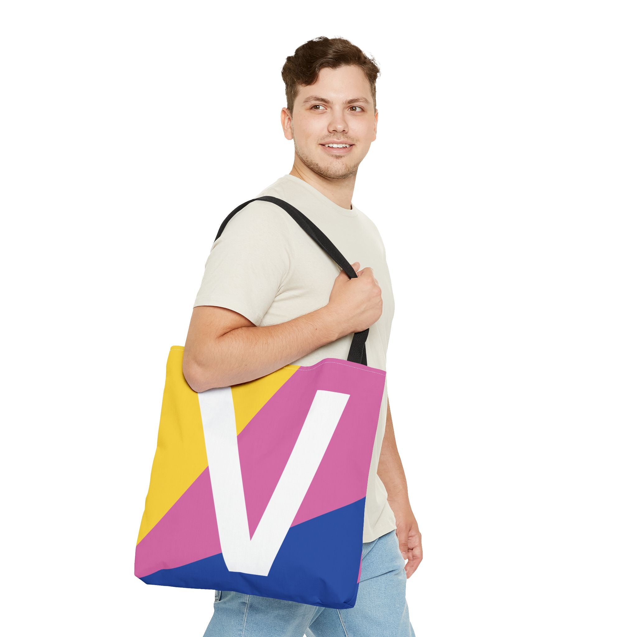 Monogram 'V' Colorblock Tote Bag — Personalized Initial V Shoulder Tote