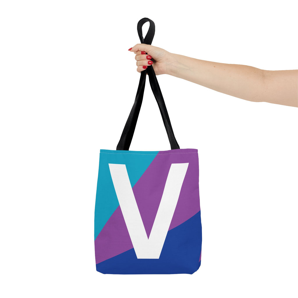 Monogram 'V' Colorblock Tote Bag — Personalized Initial V Shoulder Tote