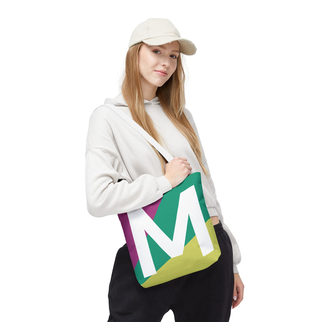 Monogram 'M' Colorblock Tote Bag — Personalized Initial M Shoulder Tote