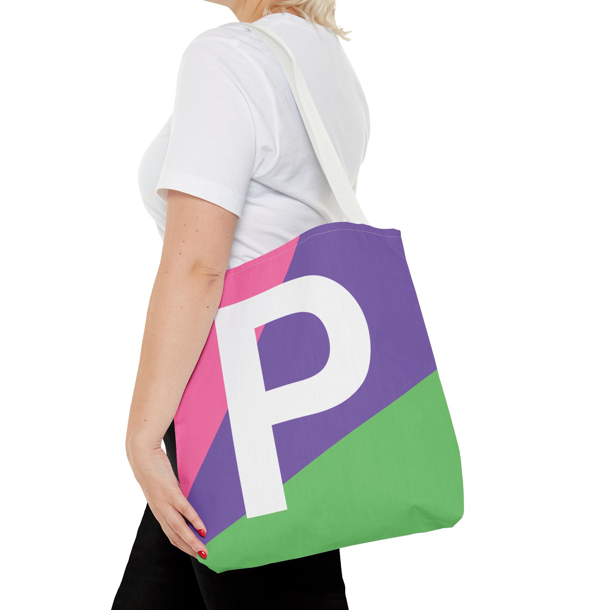 Monogram 'P' Colorblock Tote Bag — Personalized Initial P Shoulder Tote