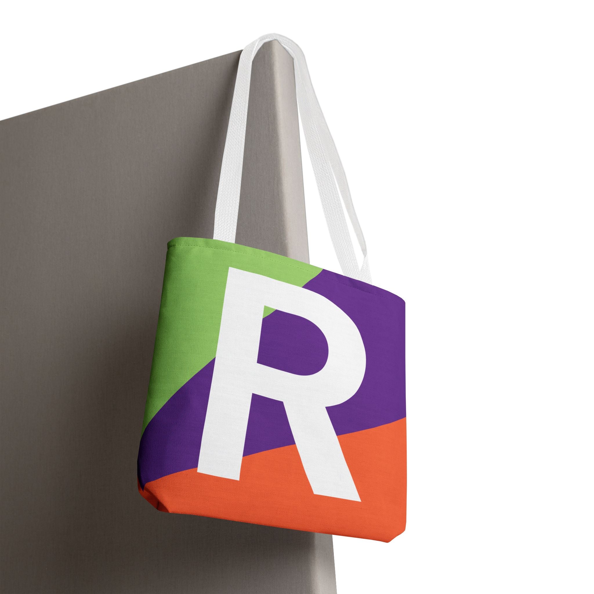 Monogram 'R' Colorblock Tote Bag — Personalized Initial R Shoulder Tote