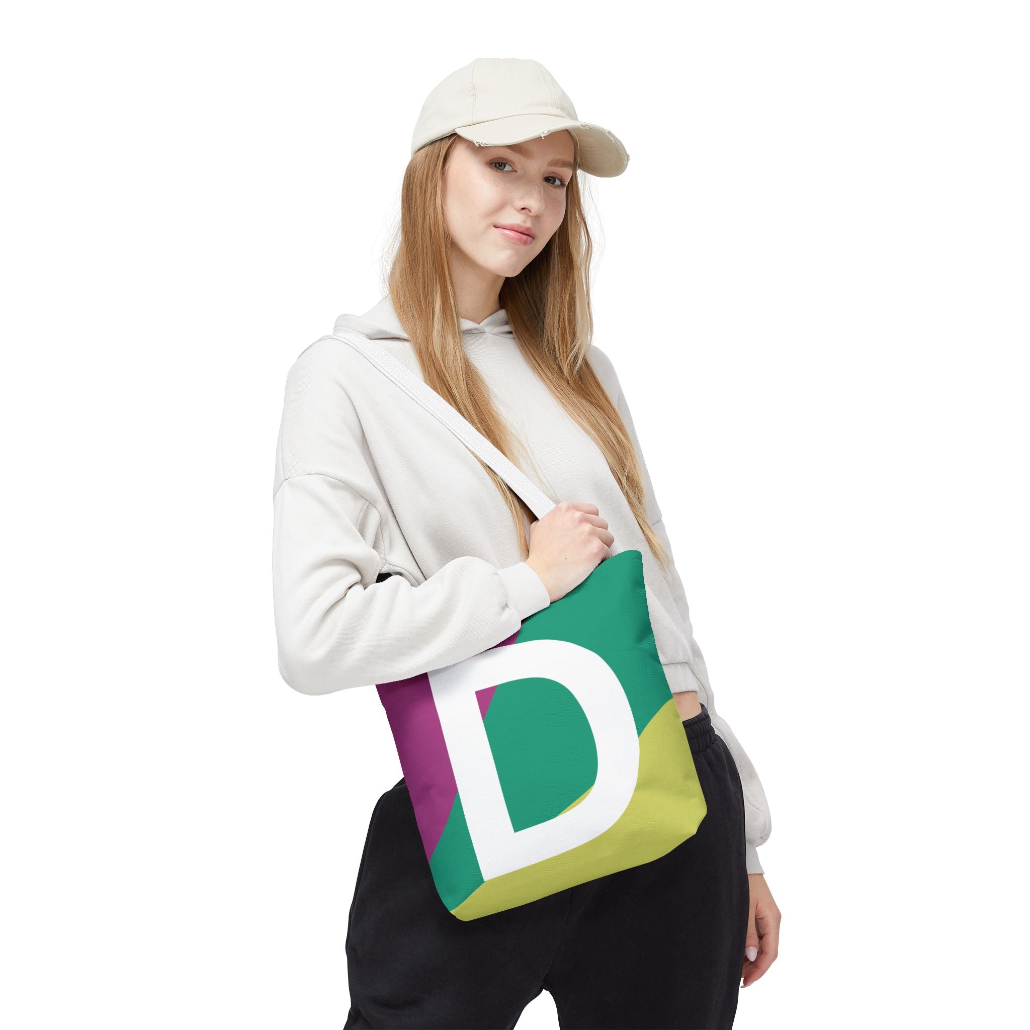 Monogram 'D' Colorblock Tote Bag — Personalized Initial D Shoulder Tote