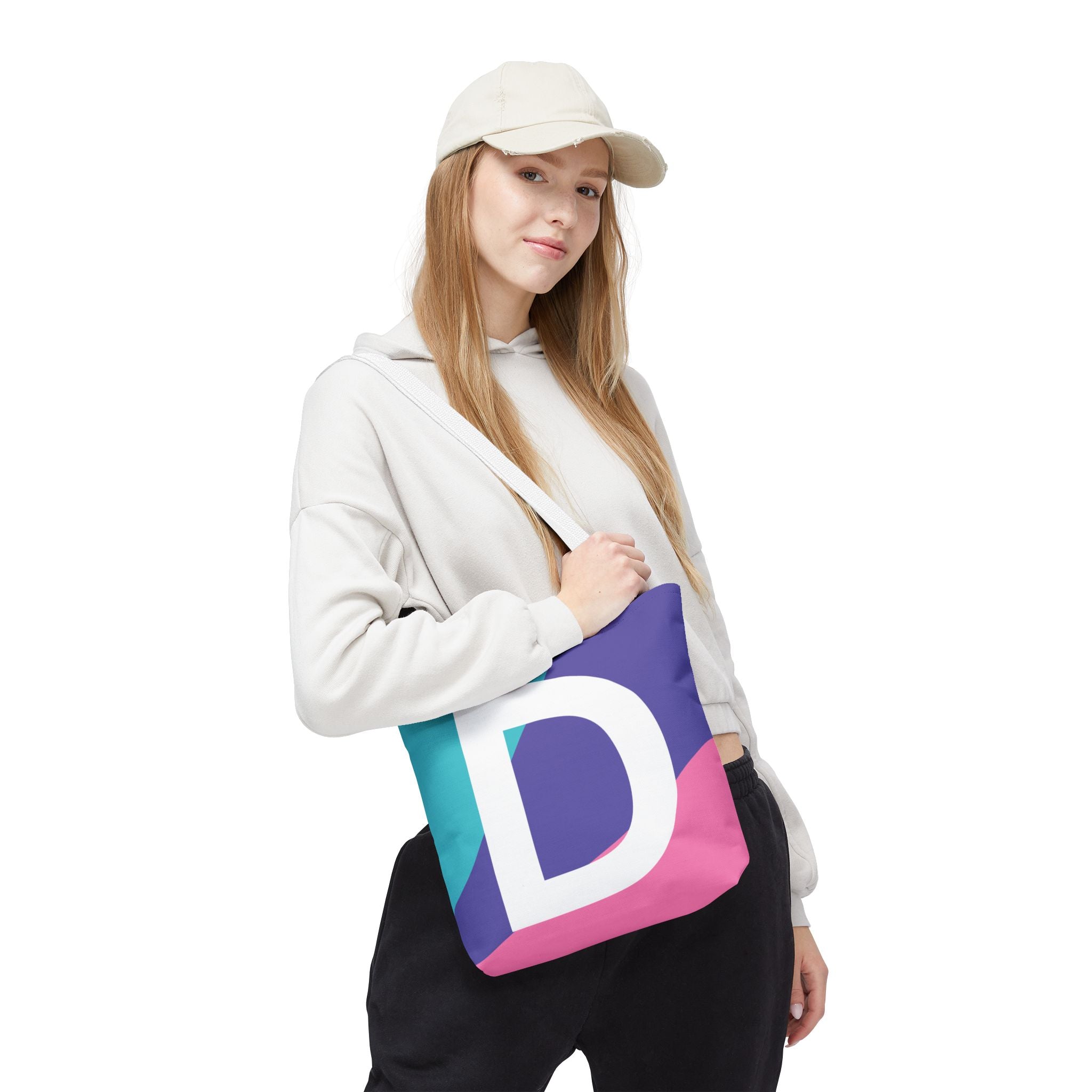 Monogram 'D' Colorblock Tote Bag — Personalized Initial D Shoulder Tote