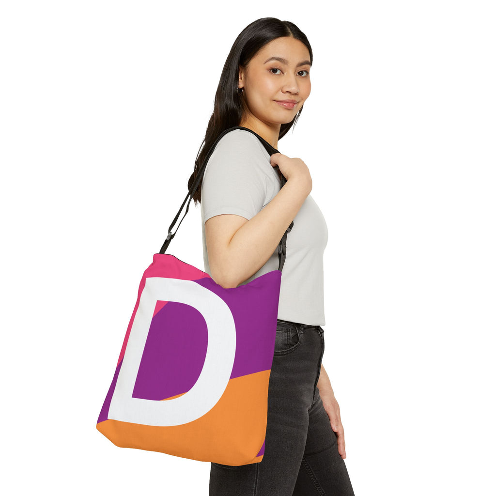 Initial Letter 'D' Colorblock Adjustable Tote Bag — Monogram Alphabet Shoulder Bag