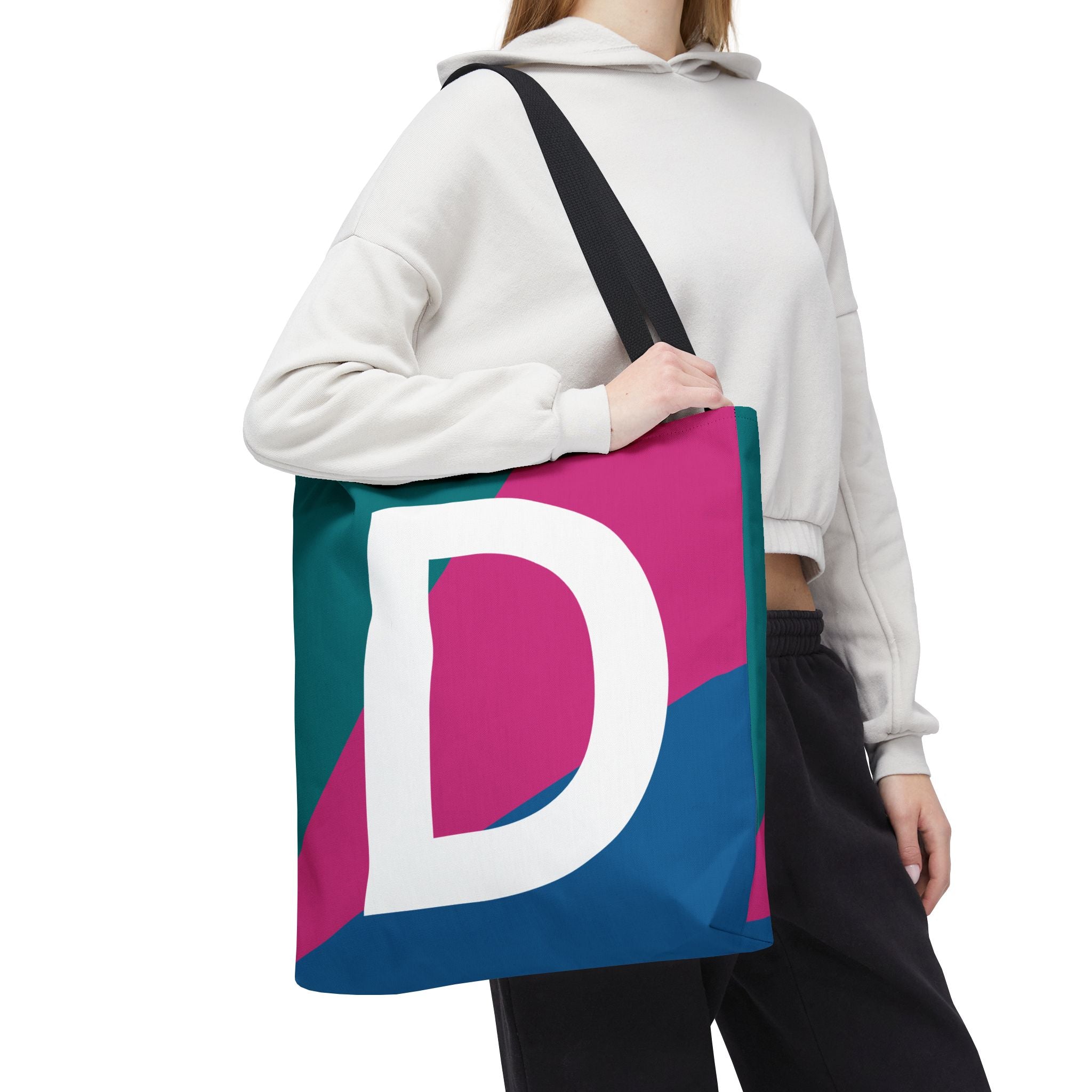 Monogram 'D' Colorblock Tote Bag — Personalized Initial D Shoulder Tote