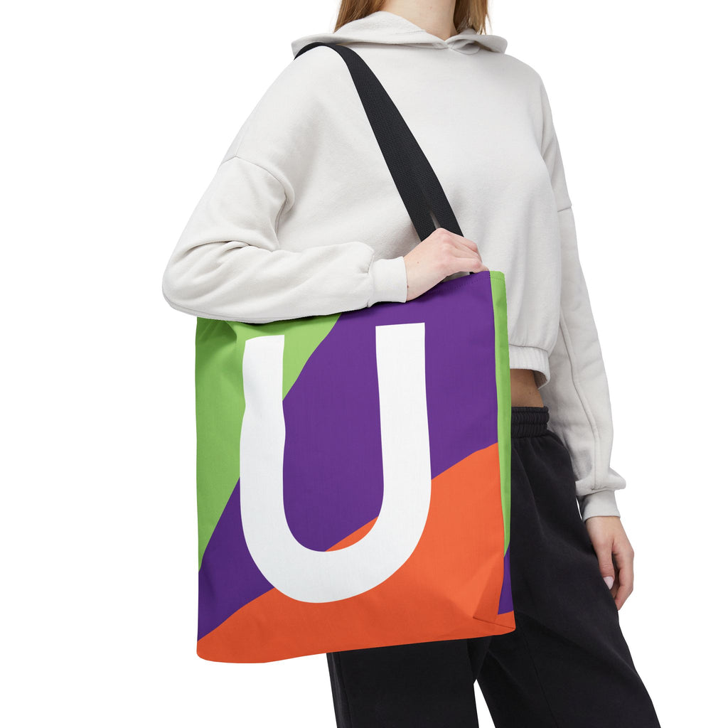 Monogram 'U' Colorblock Tote Bag — Personalized Initial U Shoulder Tote