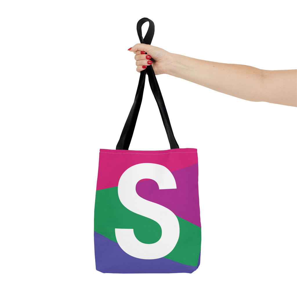 Monogram 'S' Colorblock Tote Bag — Personalized Initial S Shoulder Tote
