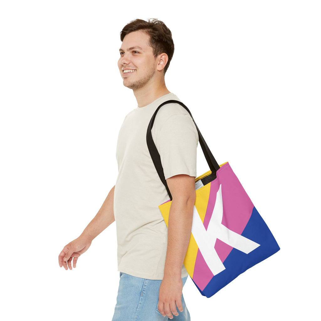 Monogram 'K' Colorblock Tote Bag — Personalized Initial K Shoulder Tote
