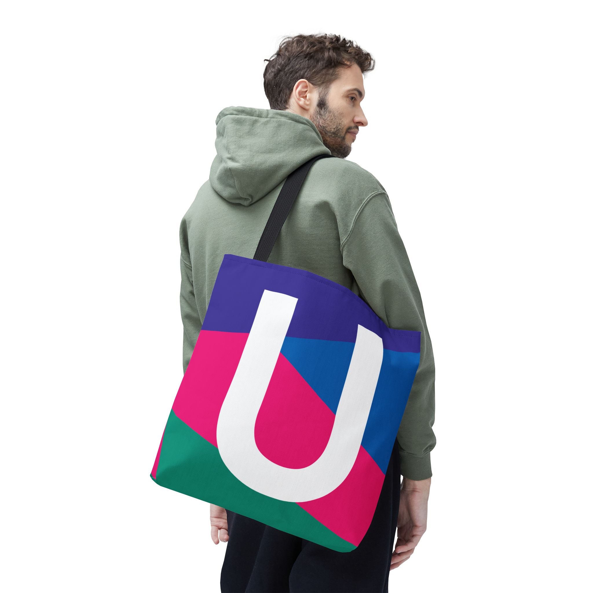 Monogram 'U' Colorblock Tote Bag — Personalized Initial U Shoulder Tote