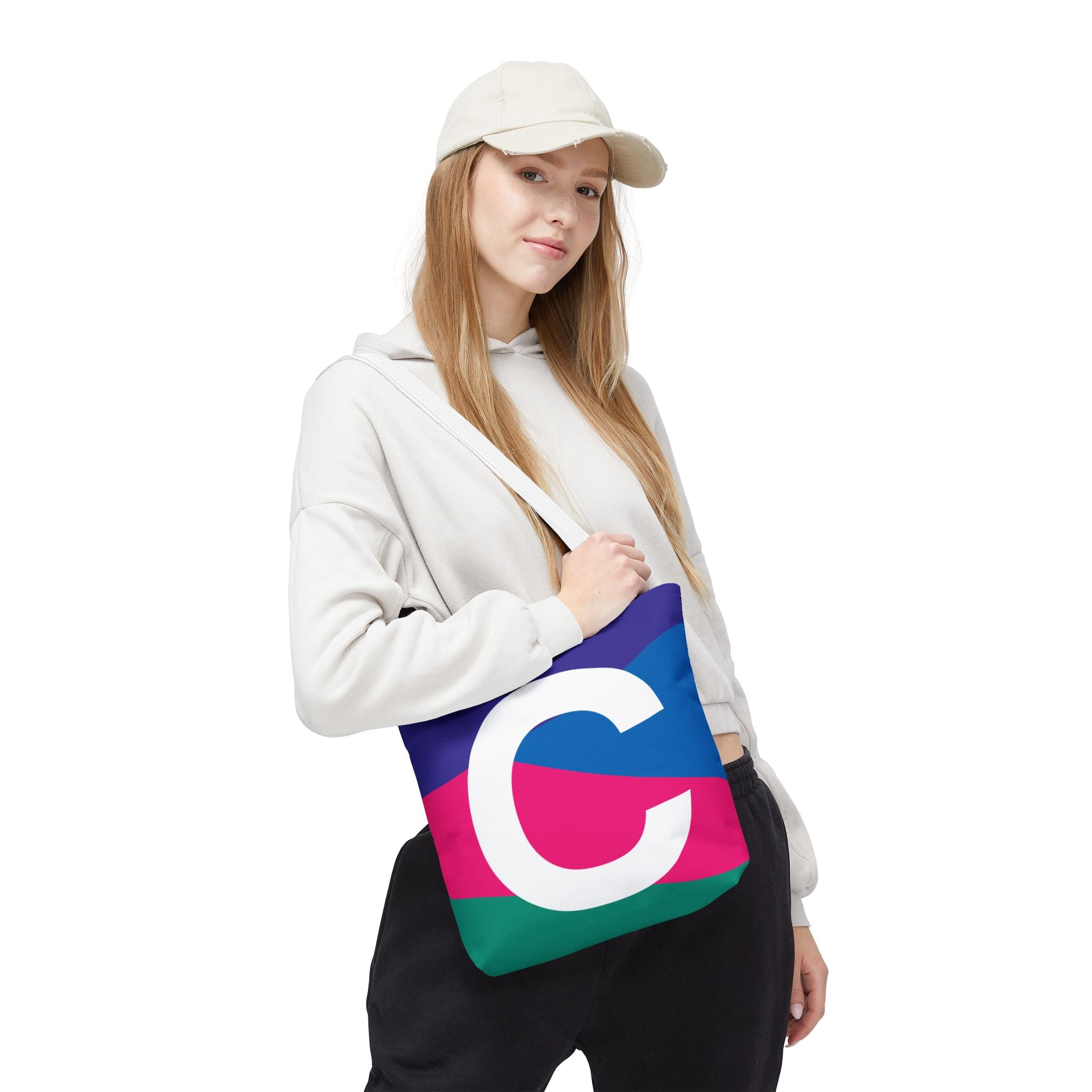Monogram 'C' Colorblock Tote Bag — Personalized Initial C Shoulder Tote