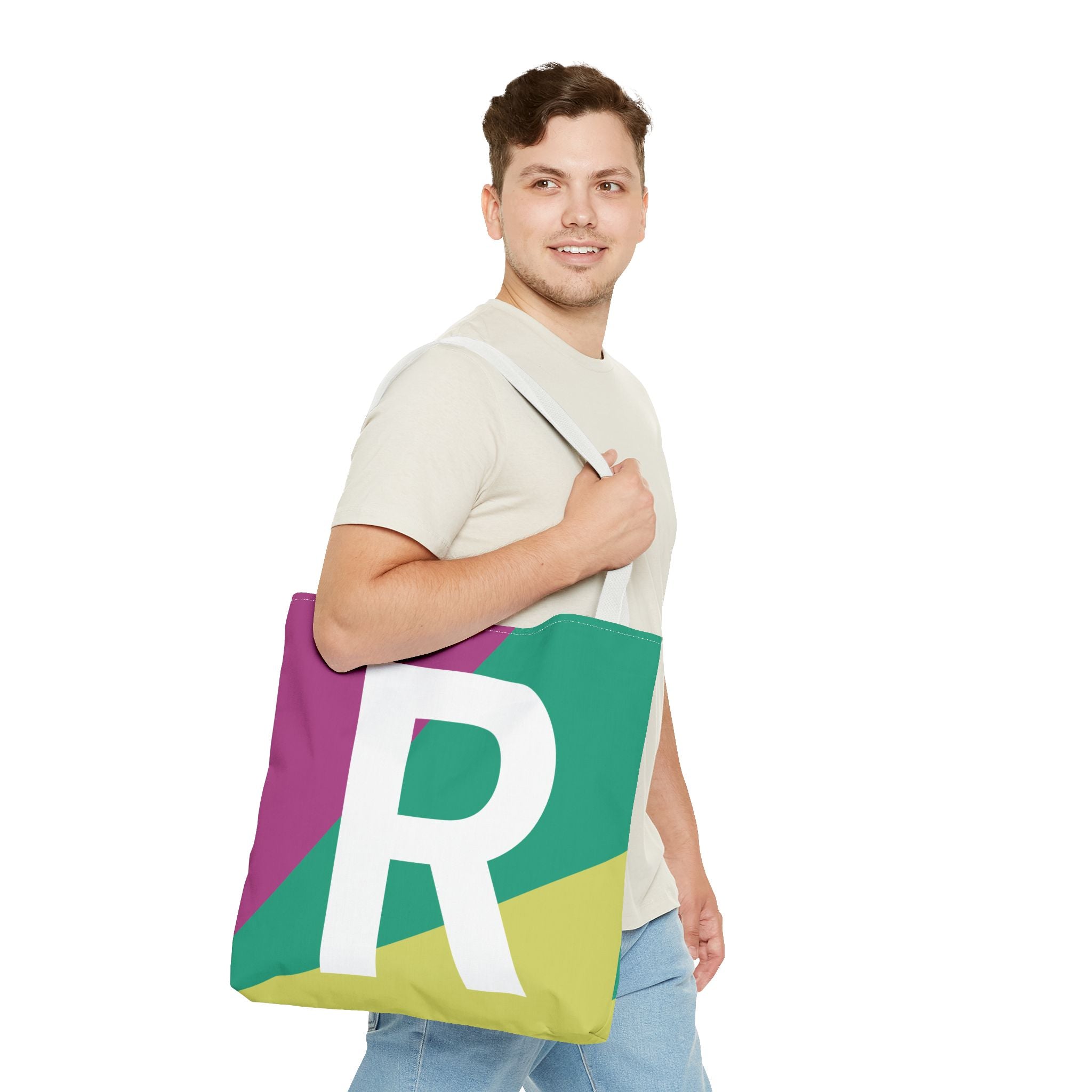 Monogram 'R' Colorblock Tote Bag — Personalized Initial R Shoulder Tote