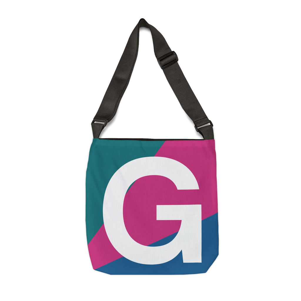 Initial Letter 'G' Colorblock Adjustable Tote Bag — Monogram Alphabet Shoulder Bag