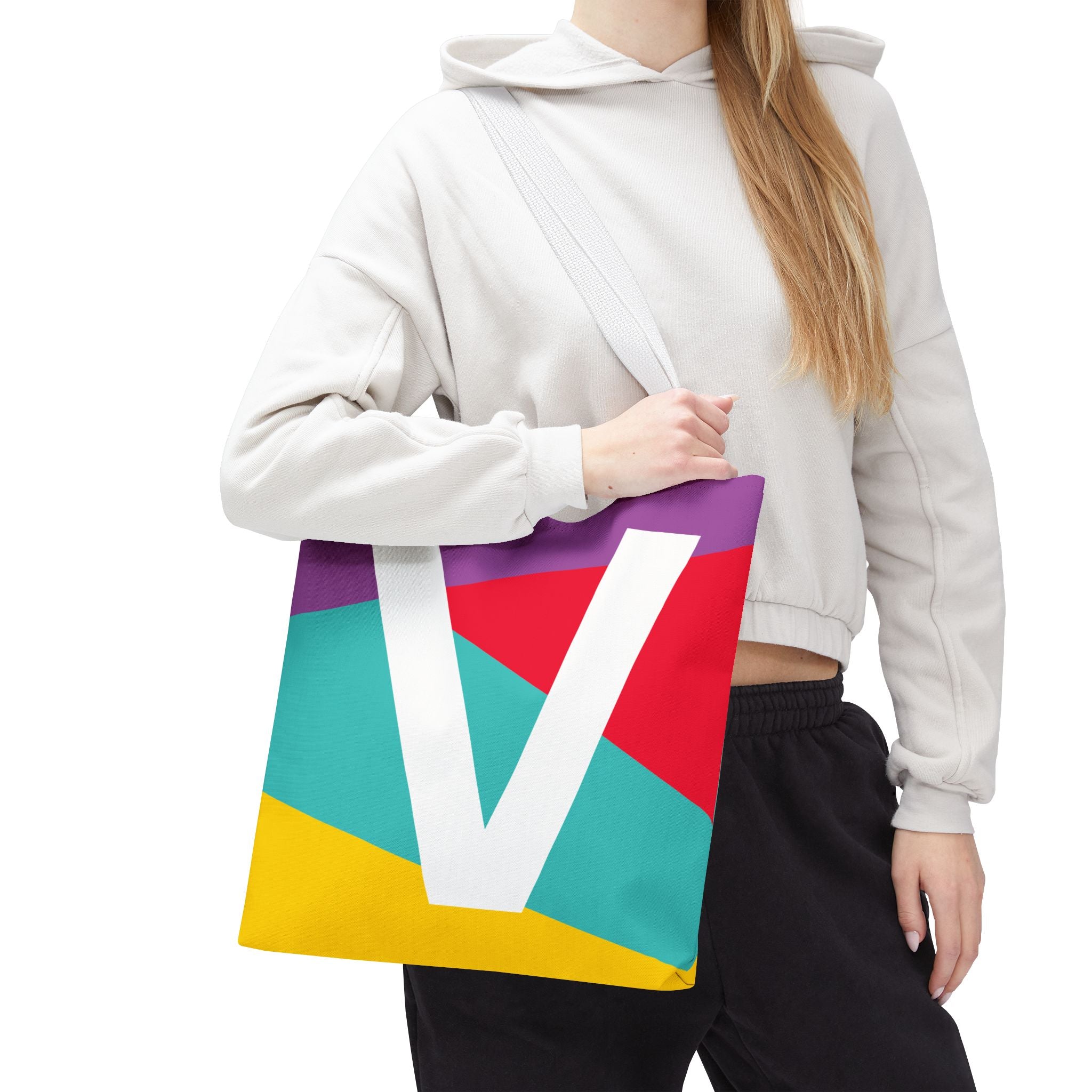 Monogram 'V' Colorblock Tote Bag — Personalized Initial V Shoulder Tote