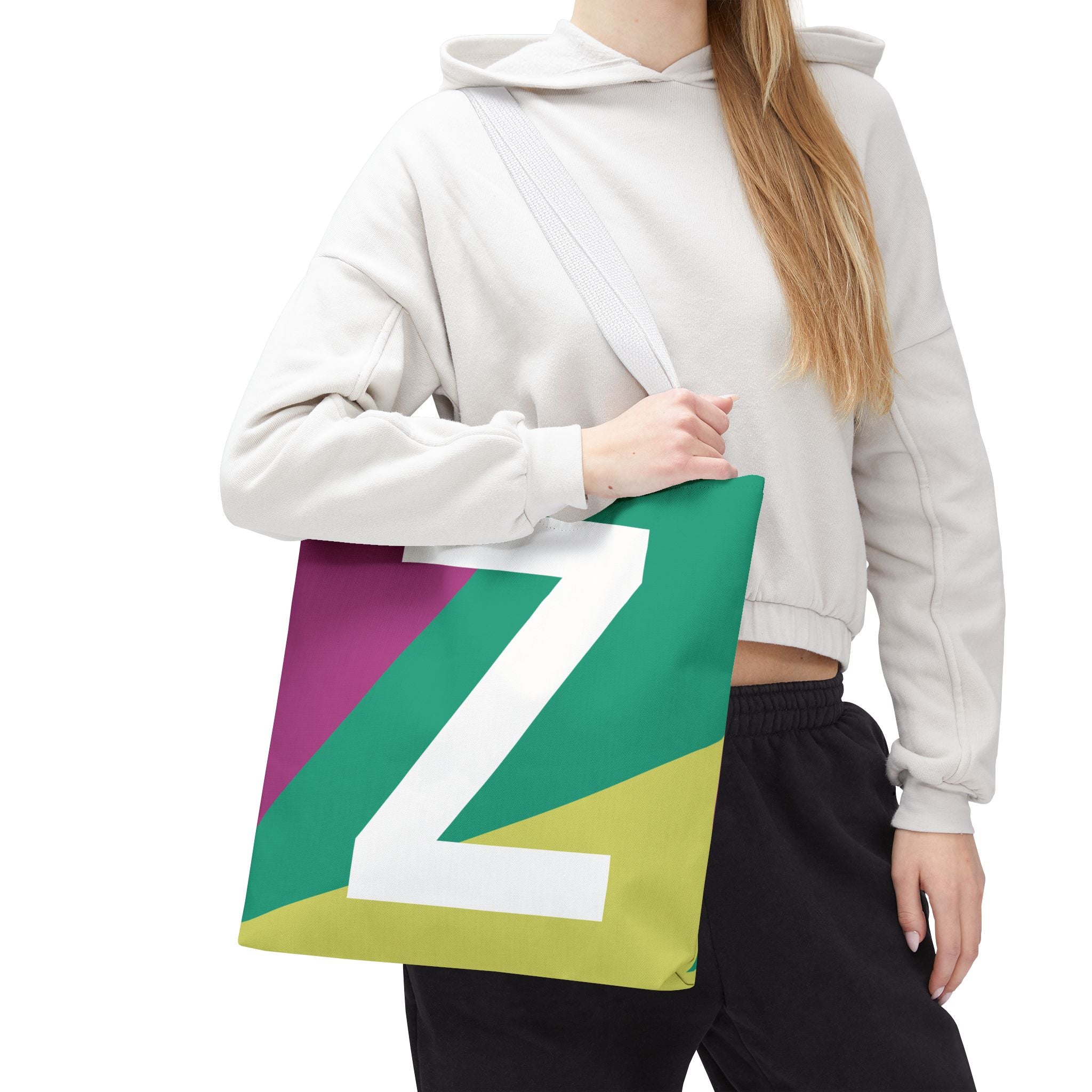 Monogram 'Z' Colorblock Tote Bag — Personalized Initial Z Shoulder Tote