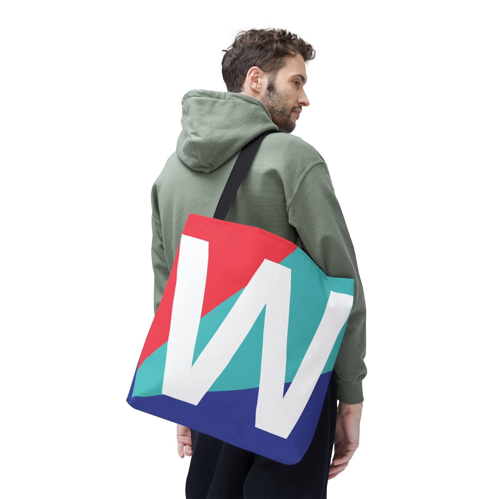 Monogram 'W' Colorblock Tote Bag — Personalized Initial W Shoulder Tote