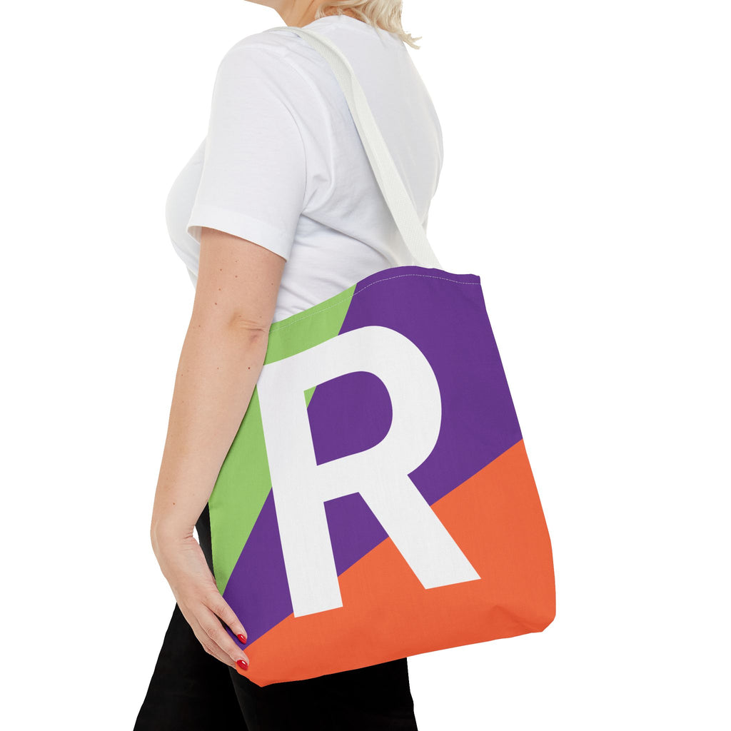 Monogram 'R' Colorblock Tote Bag — Personalized Initial R Shoulder Tote
