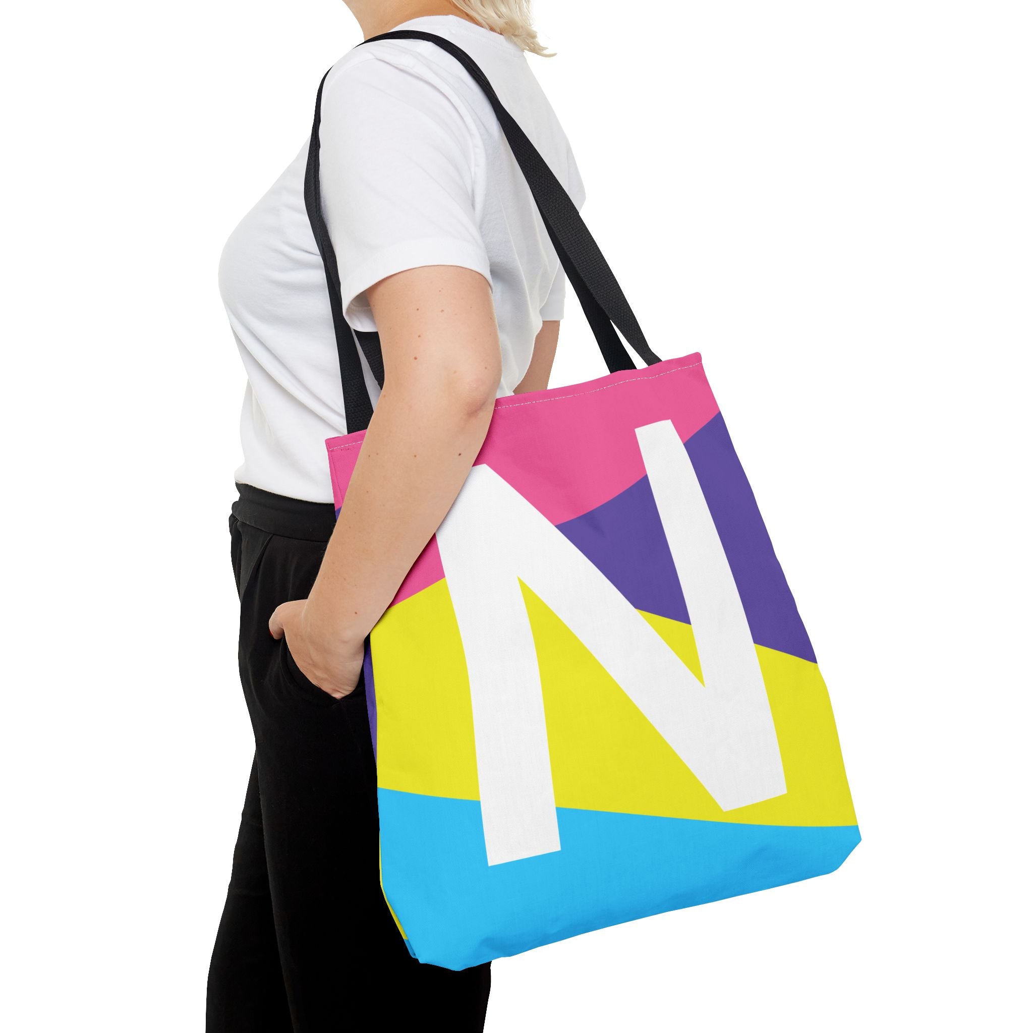Monogram 'N' Colorblock Tote Bag — Personalized Initial N Shoulder Tote