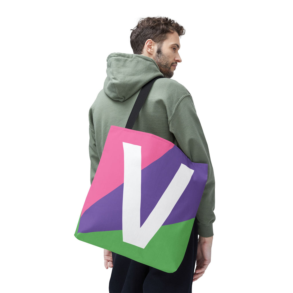 Monogram 'V' Colorblock Tote Bag — Personalized Initial V Shoulder Tote
