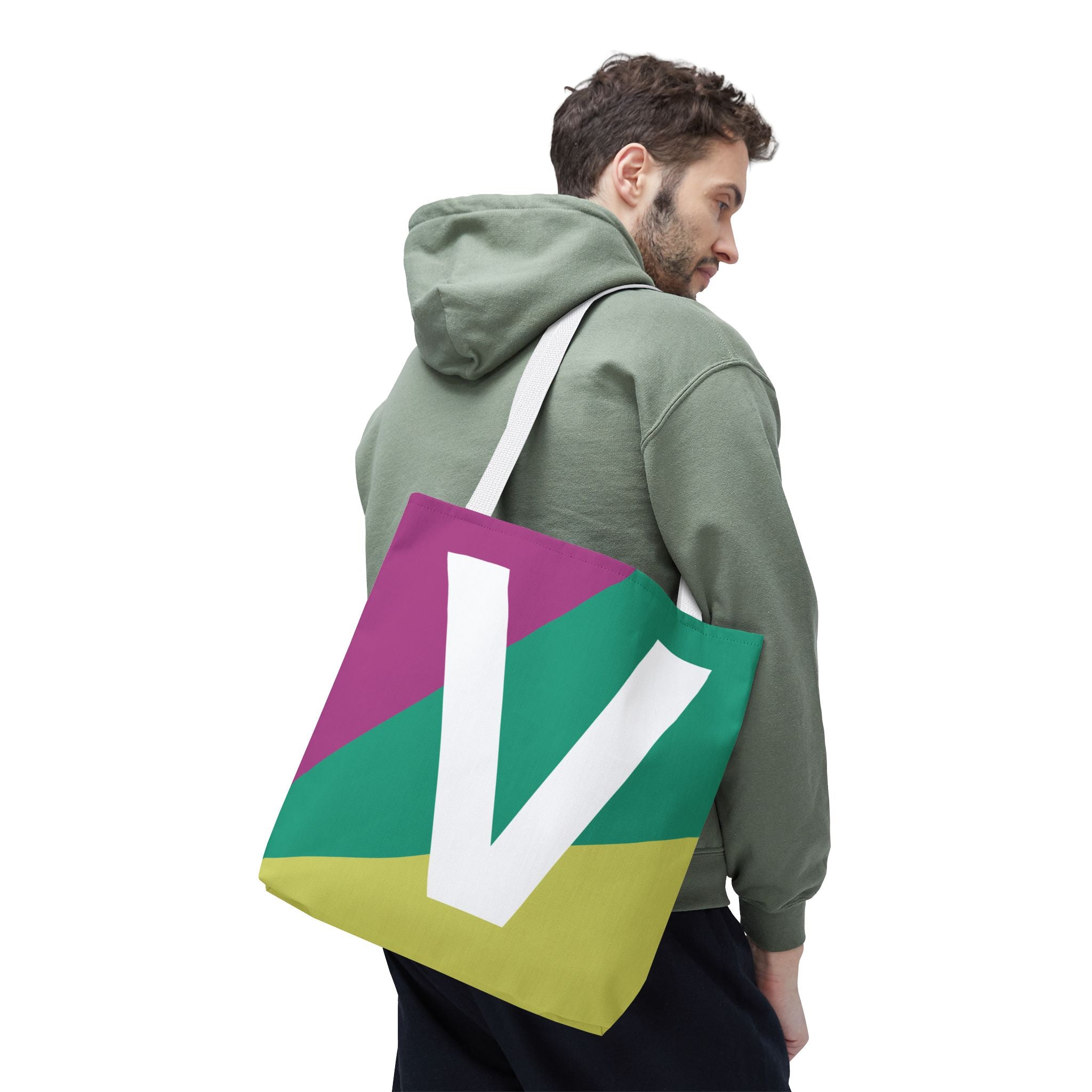 Monogram 'V' Colorblock Tote Bag — Personalized Initial V Shoulder Tote