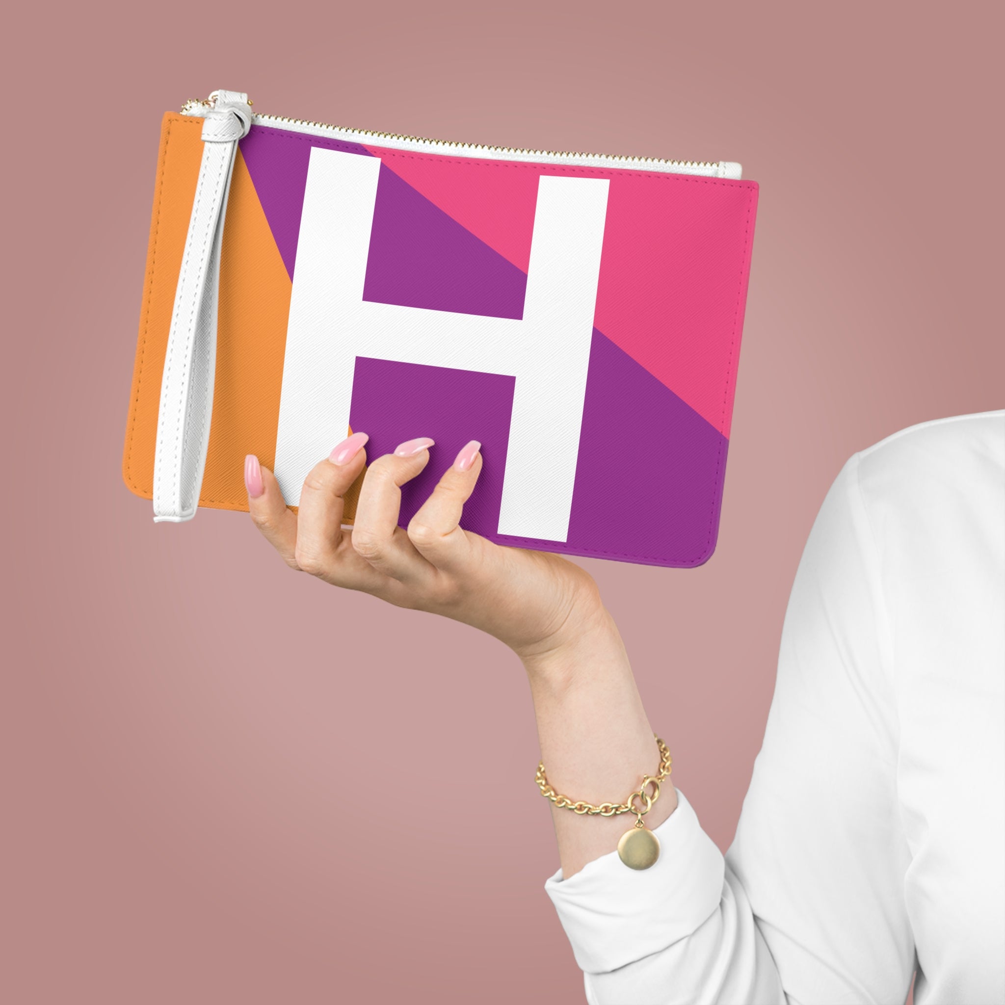 Monogram 'H' Colorblock Clutch Bag — Bold Geometric Wristlet for Everyday & Gifts