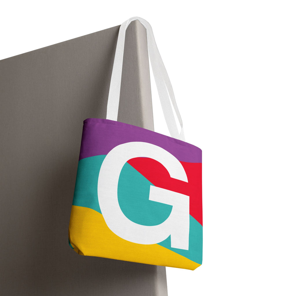 Monogram 'G' Colorblock Tote Bag — Personalized Initial G Shoulder Tote