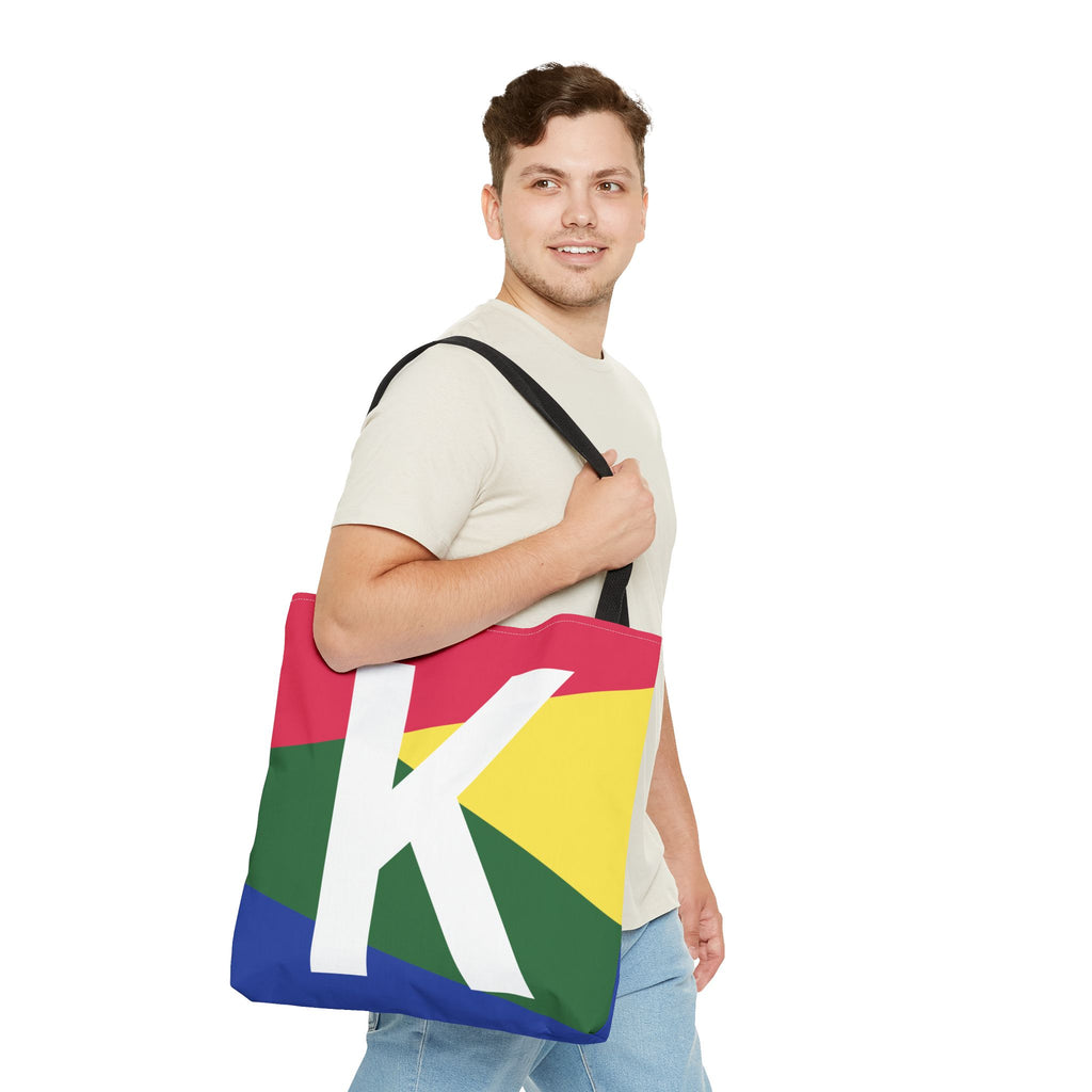 Monogram 'K' Colorblock Tote Bag — Personalized Initial K Shoulder Tote