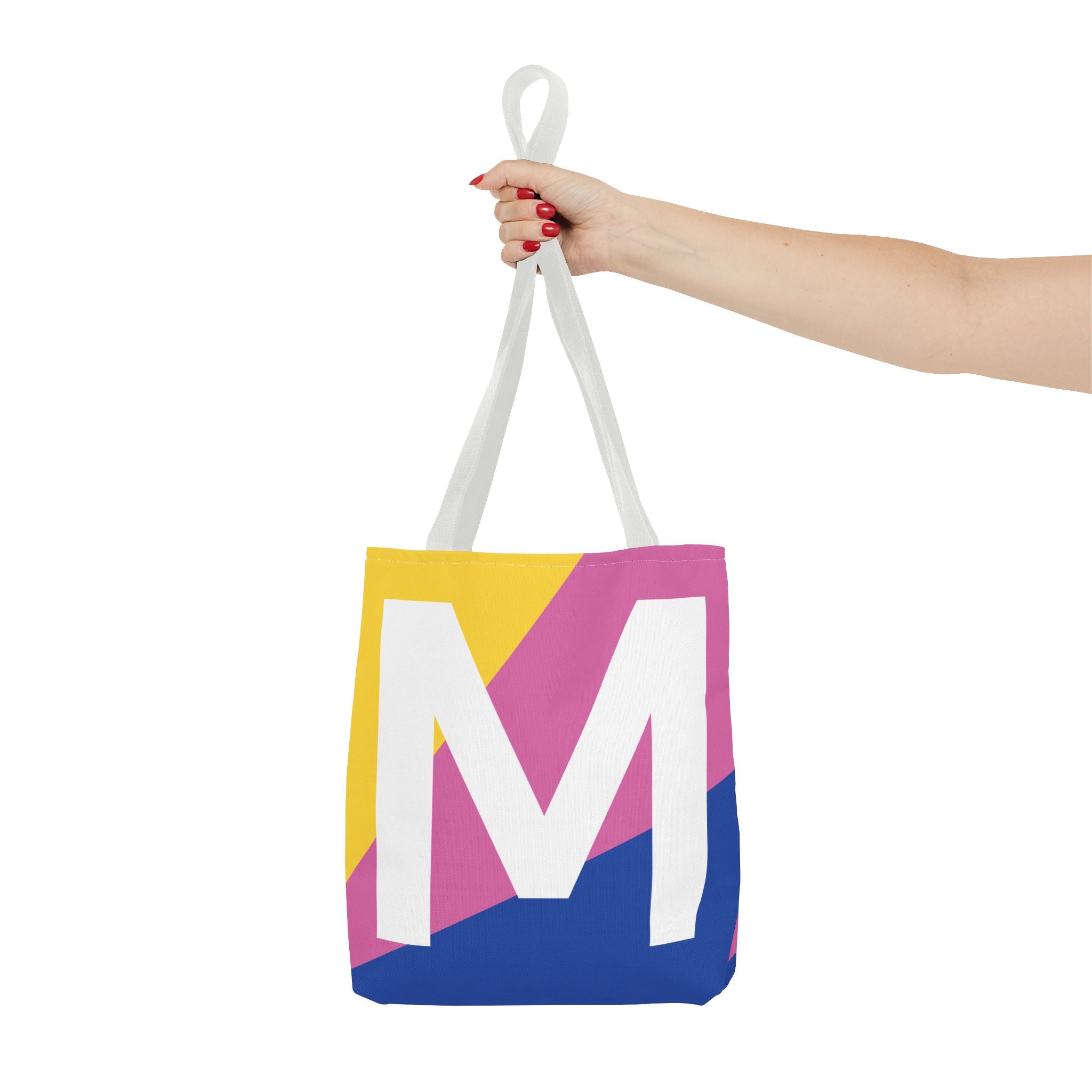 Monogram 'M' Colorblock Tote Bag — Personalized Initial M Shoulder Tote