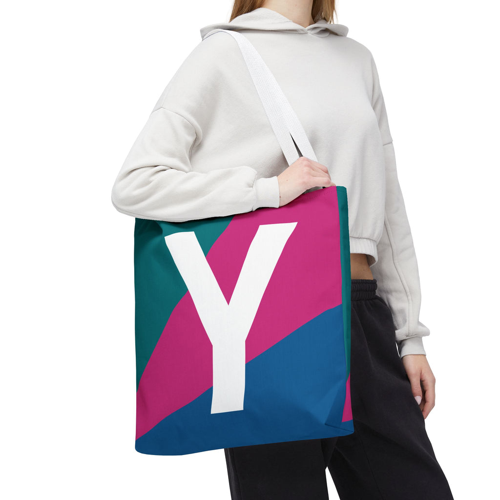Monogram 'Y' Colorblock Tote Bag — Personalized Initial Y Shoulder Tote