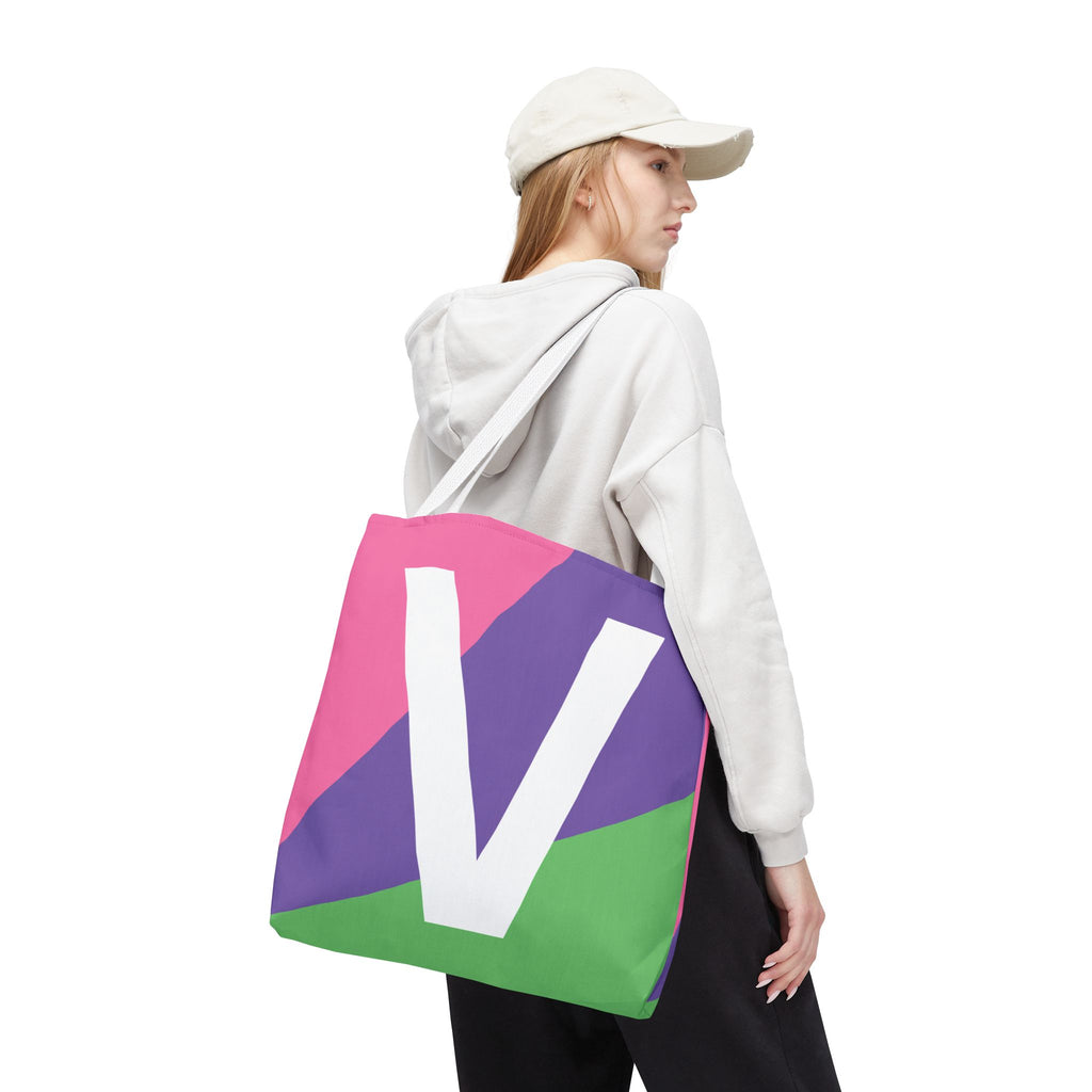 Monogram 'V' Colorblock Tote Bag — Personalized Initial V Shoulder Tote