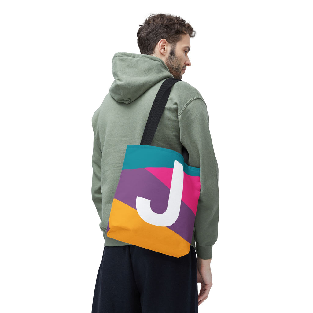 Monogram 'J' Colorblock Tote Bag — Personalized Initial J Shoulder Tote
