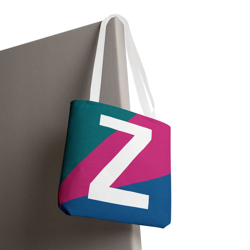 Monogram 'Z' Colorblock Tote Bag — Personalized Initial Z Shoulder Tote