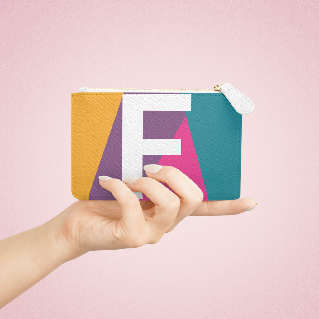Initial F Mini Clutch — Colorblock Monogram Wristlet Wallet