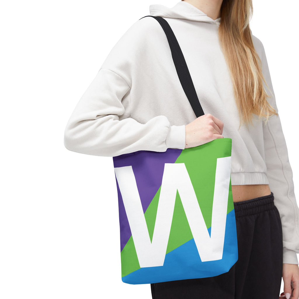 Monogram 'W' Colorblock Tote Bag — Personalized Initial W Shoulder Tote