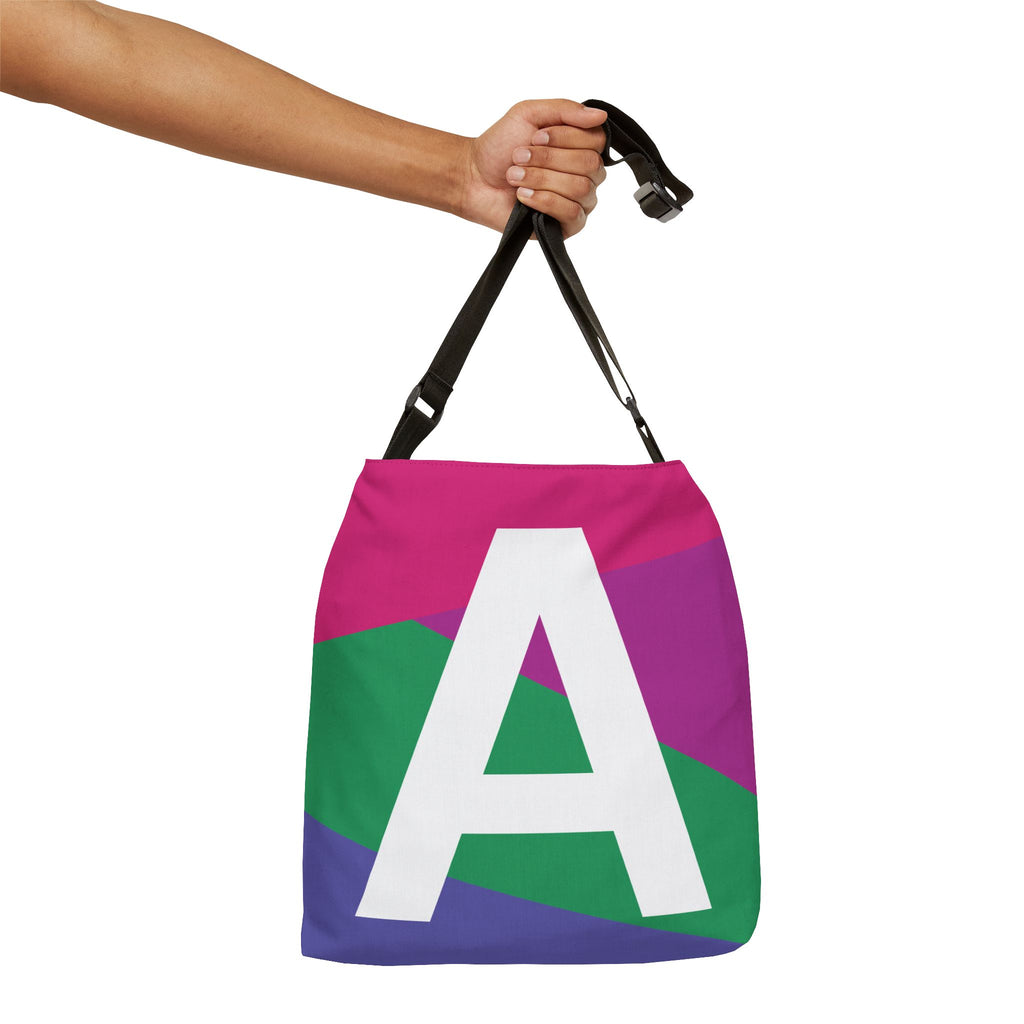 Initial Letter 'A' Colorblock Adjustable Tote Bag — Monogram Alphabet Shoulder Bag