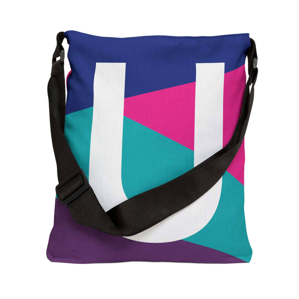 Initial Letter 'U' Colorblock Adjustable Tote Bag — Monogram Alphabet Shoulder Bag