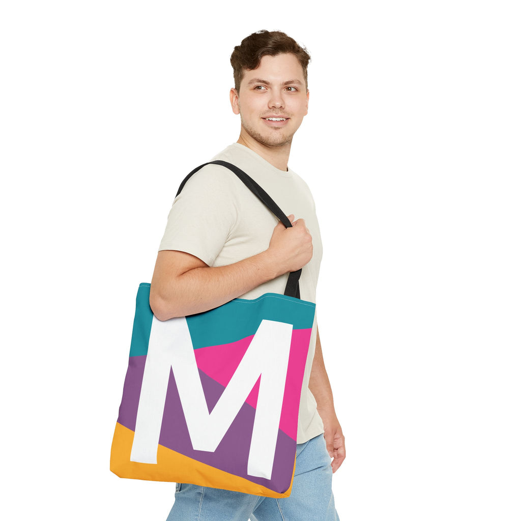 Monogram 'M' Colorblock Tote Bag — Personalized Initial M Shoulder Tote