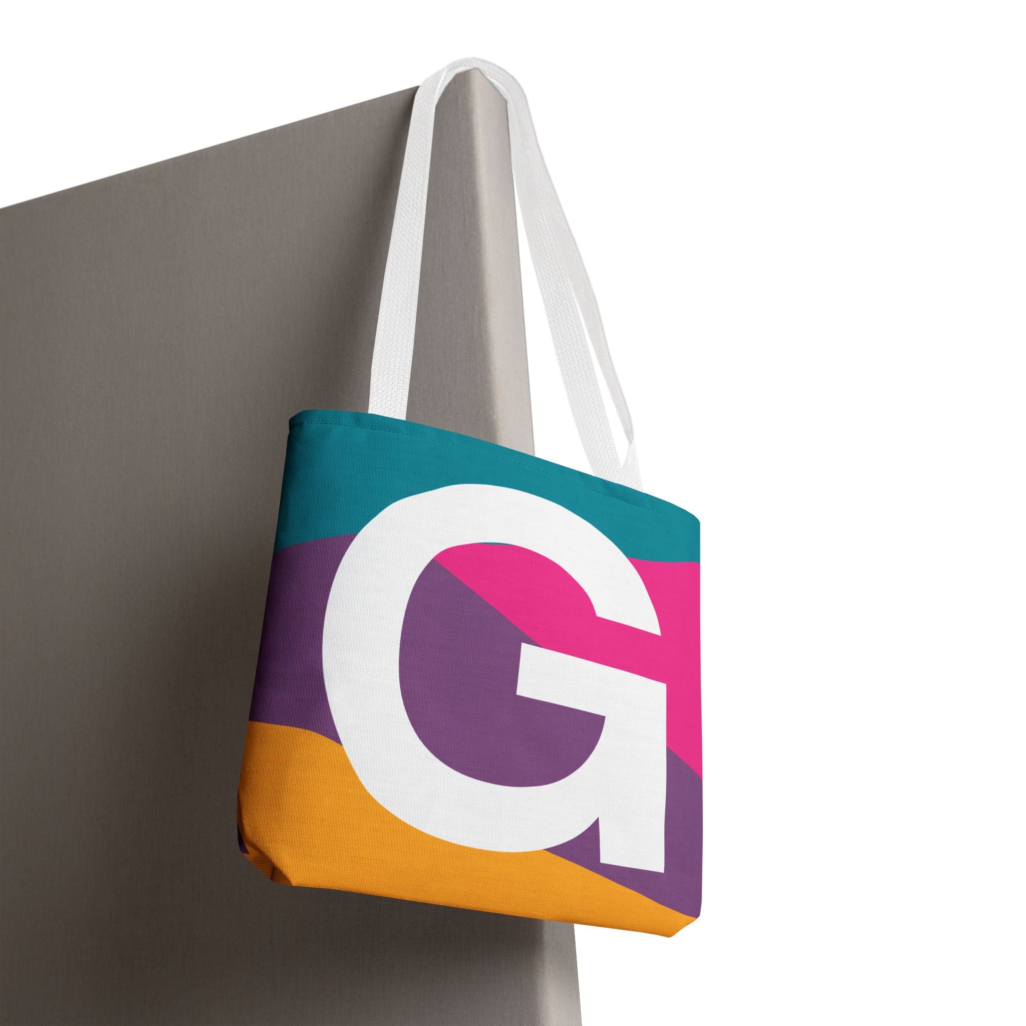 Monogram 'G' Colorblock Tote Bag — Personalized Initial G Shoulder Tote