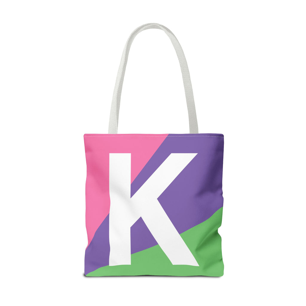Monogram 'K' Colorblock Tote Bag — Personalized Initial K Shoulder Tote