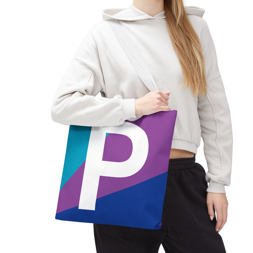 Monogram 'P' Colorblock Tote Bag — Personalized Initial P Shoulder Tote