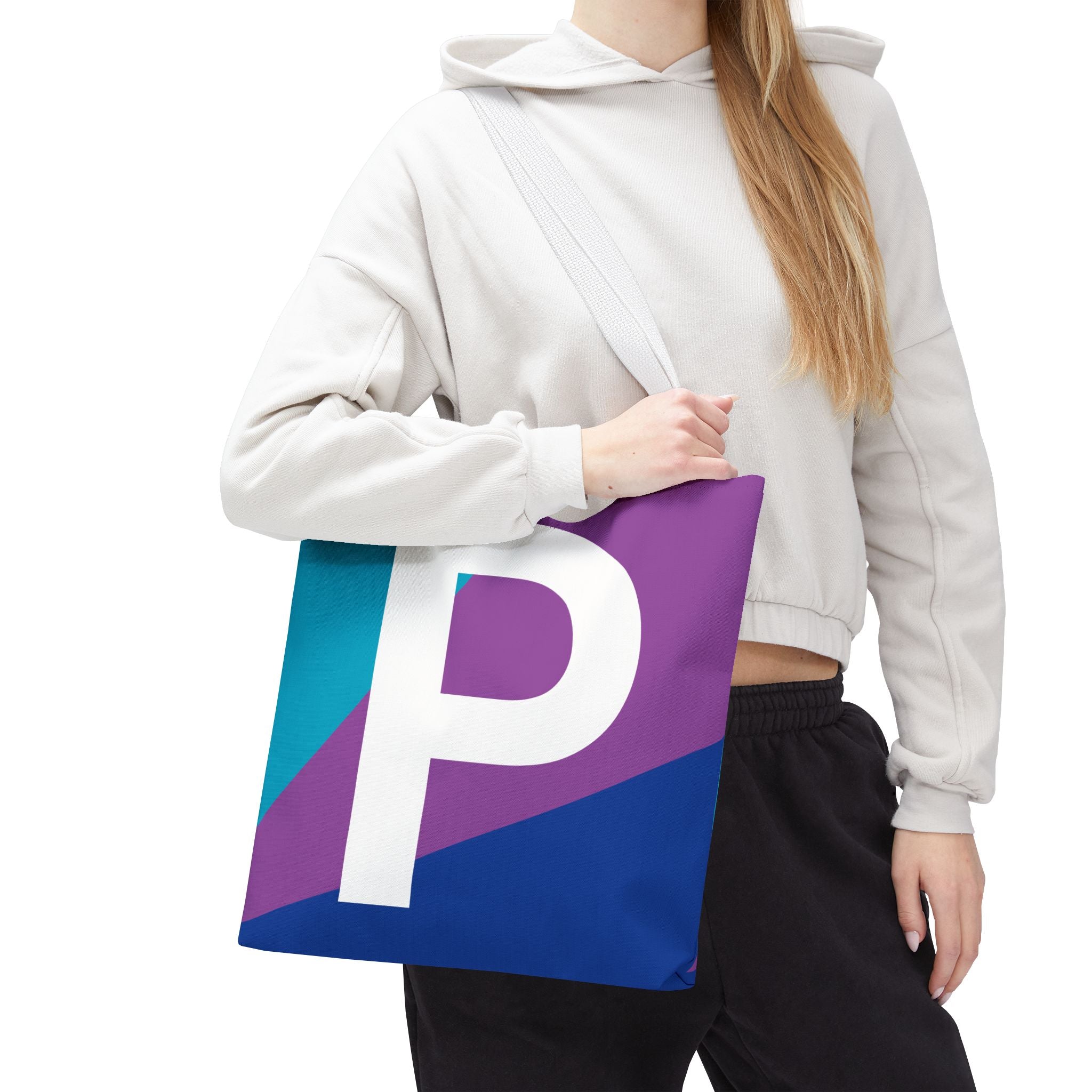 Monogram 'P' Colorblock Tote Bag — Personalized Initial P Shoulder Tote