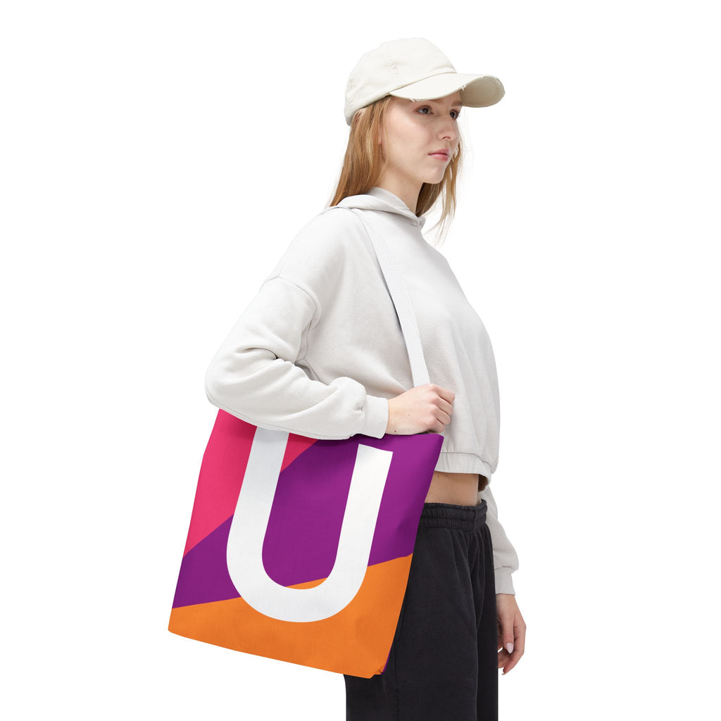 Monogram 'U' Colorblock Tote Bag — Personalized Initial U Shoulder Tote