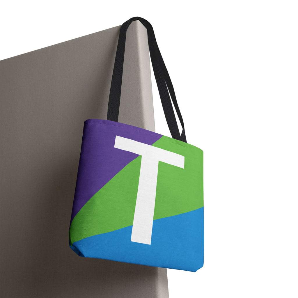 Monogram 'T' Colorblock Tote Bag — Personalized Initial T Shoulder Tote