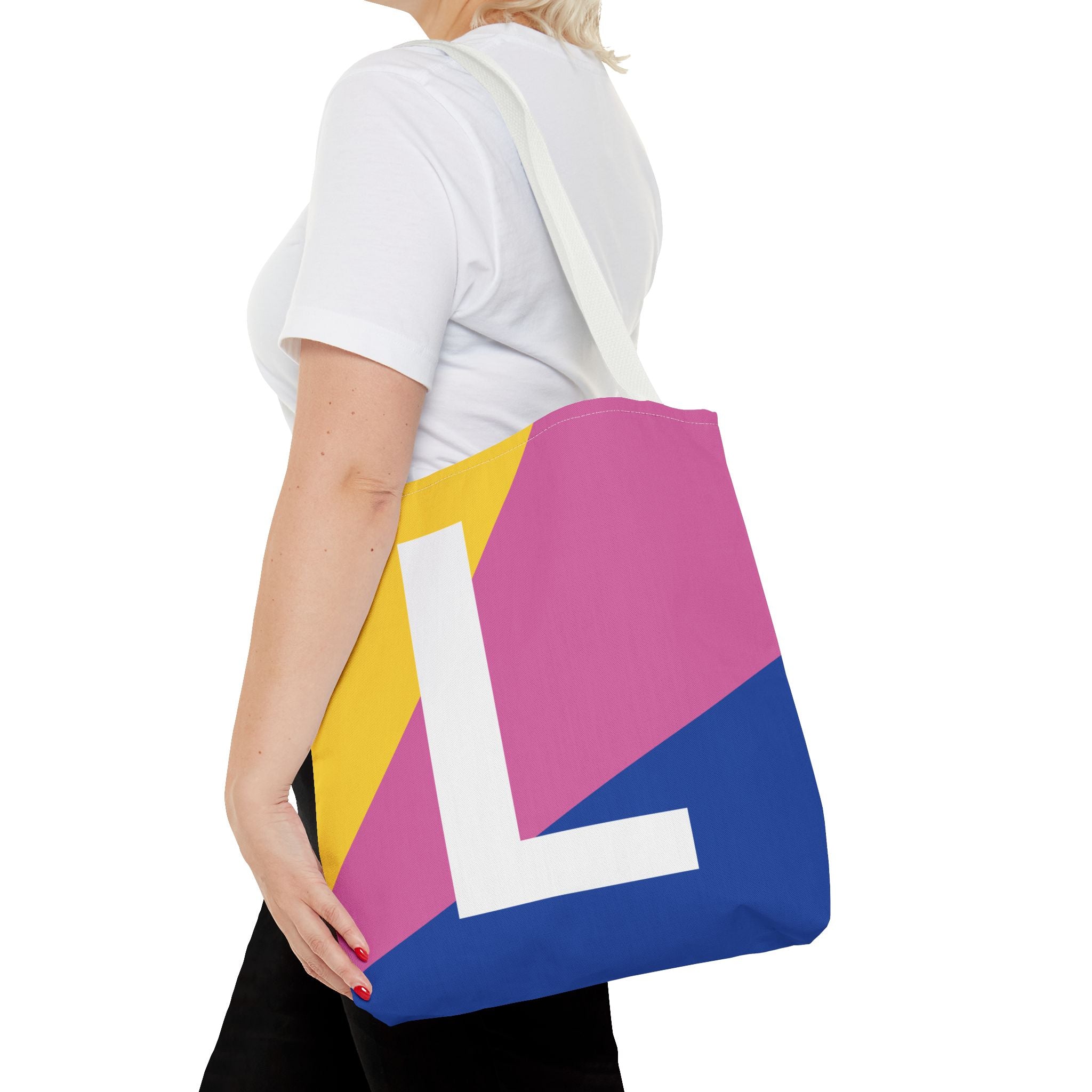 Monogram 'L' Colorblock Tote Bag — Personalized Initial L Shoulder Tote