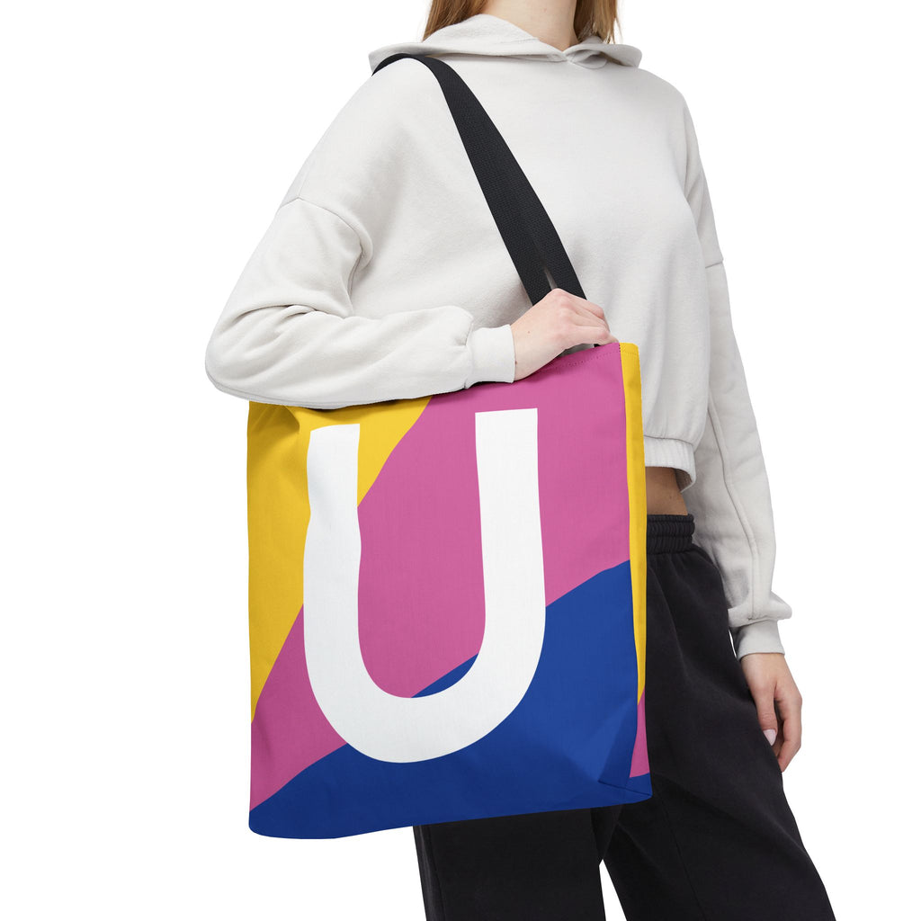 Monogram 'U' Colorblock Tote Bag — Personalized Initial U Shoulder Tote