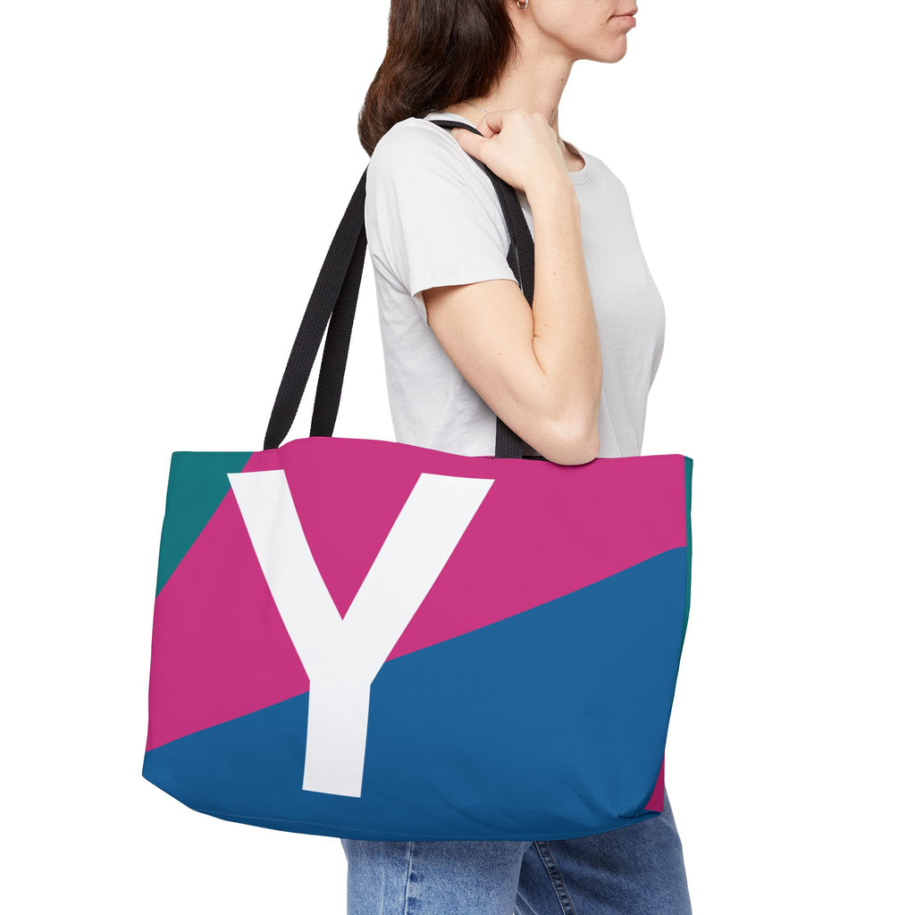 Personalized 'Y' Colorblock Tote Bag — Monogram Weekender Tote